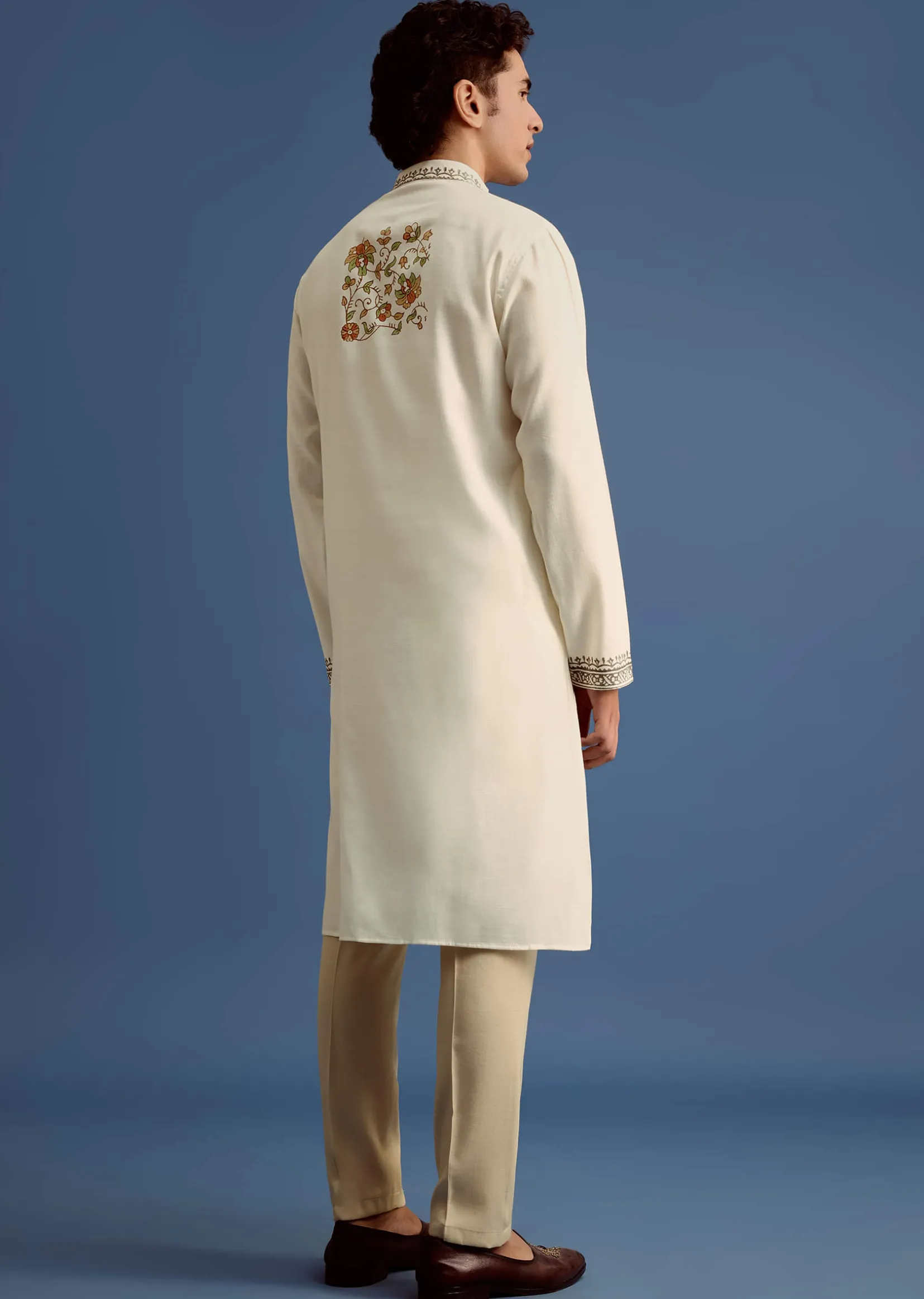 White Floral Block Printed Kurta Set
