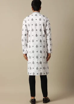 White Foil Print Kurta Set