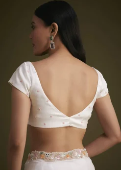 White Glass Tissue Saree With Floral Embroidery