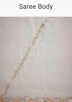 White Glass Tissue Saree With Floral Embroidery