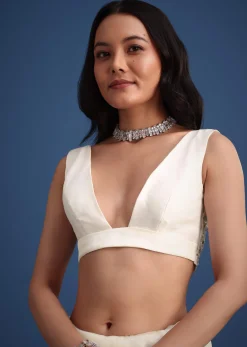 White Glass Tissue Saree With Sequin Embellishments