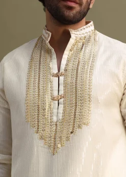 White Gold Sequin Kurta With Loose Fitted Pants