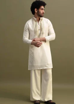 White Gold Sequin Kurta With Loose Fitted Pants