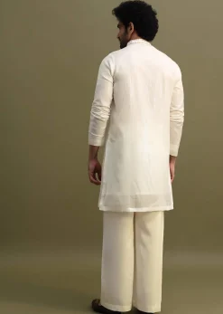 White Gold Sequin Kurta With Loose Fitted Pants