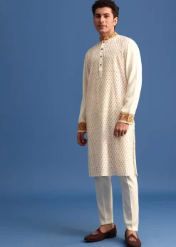 White Hand Block Printed Kurta Set
