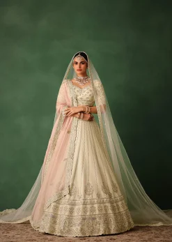 White Hand Embroidered Lehenga Set In Raw Silk With Dupatta