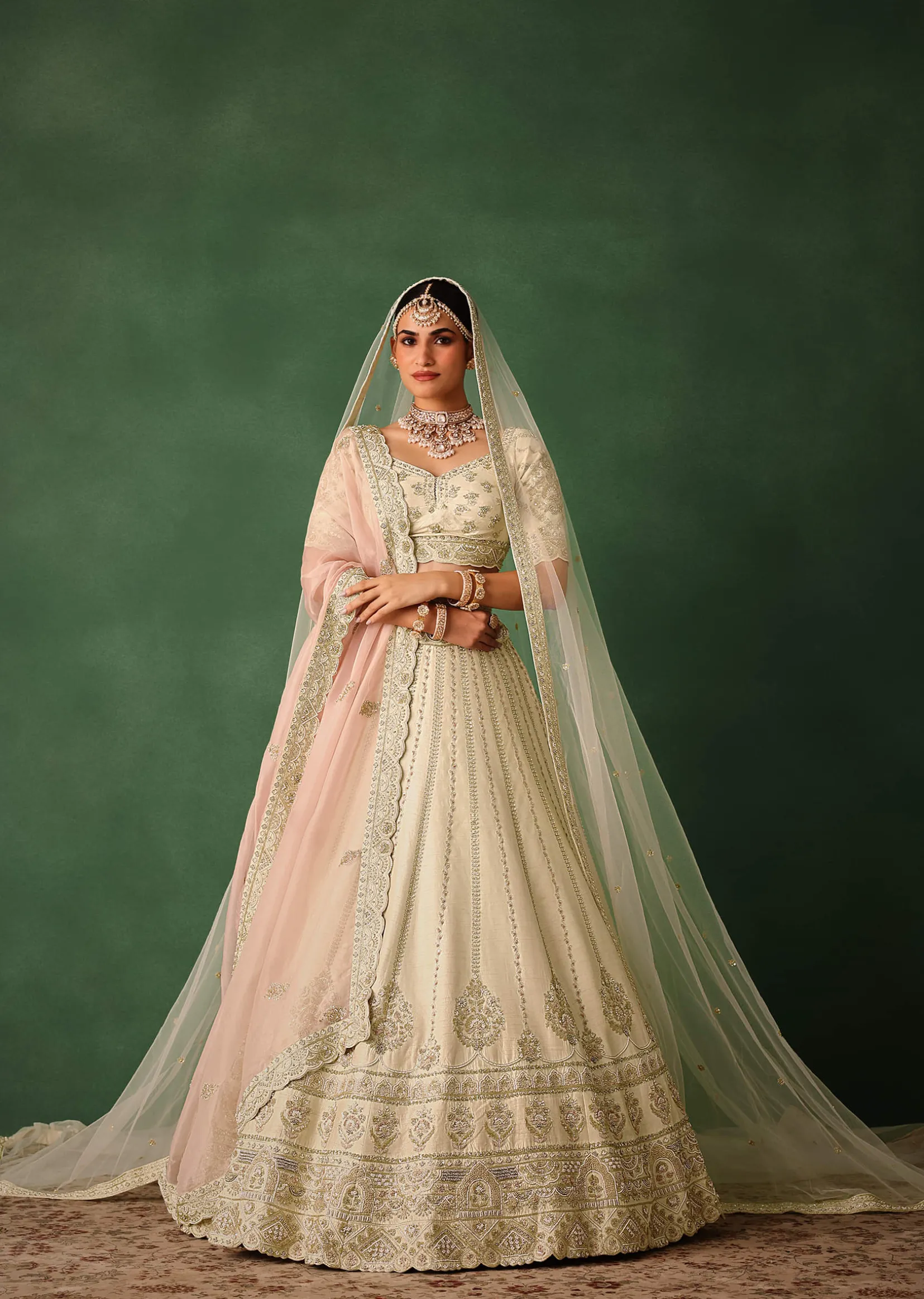 White Hand Embroidered Lehenga Set In Raw Silk With Dupatta