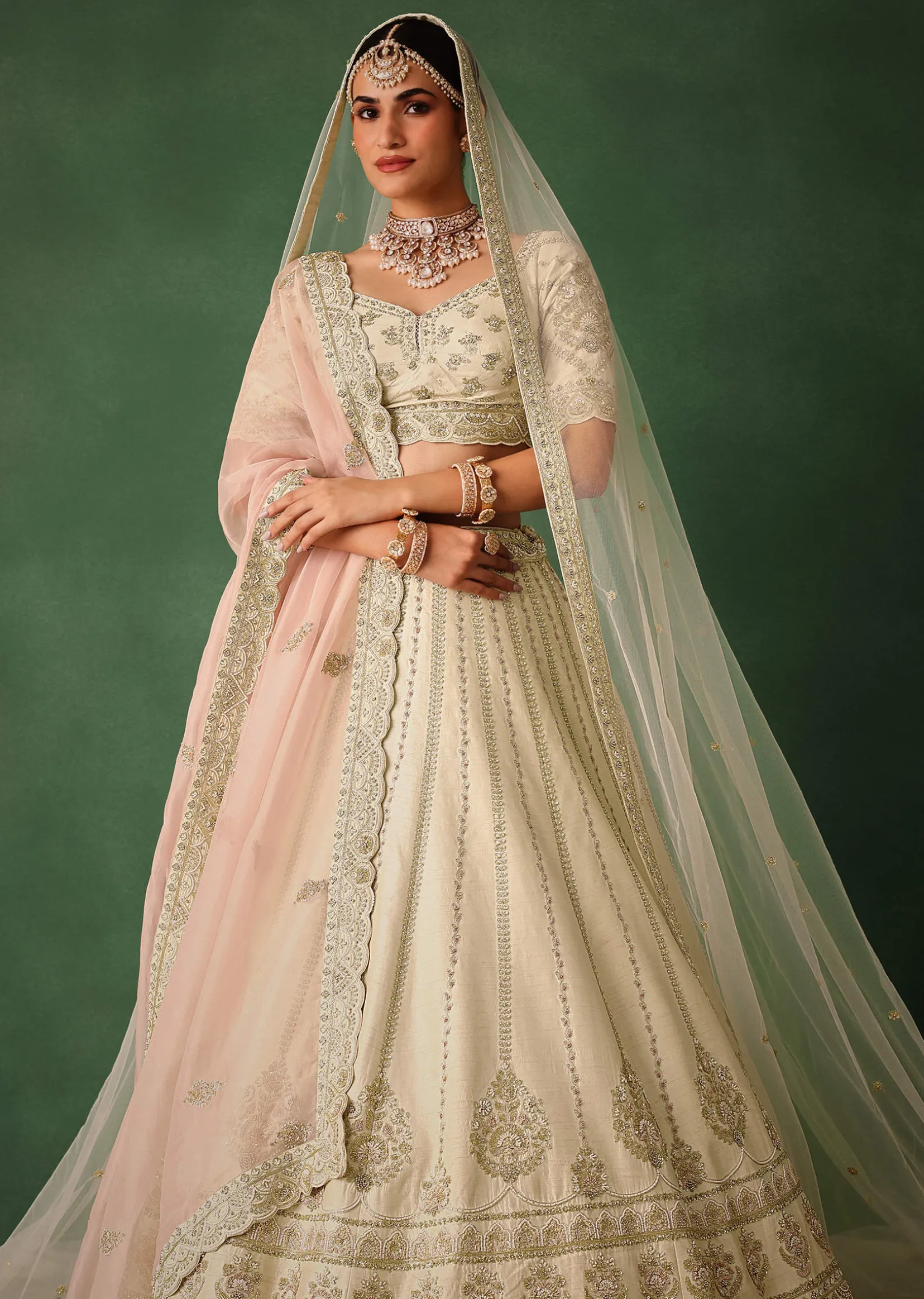 White Hand Embroidered Lehenga Set In Raw Silk With Dupatta