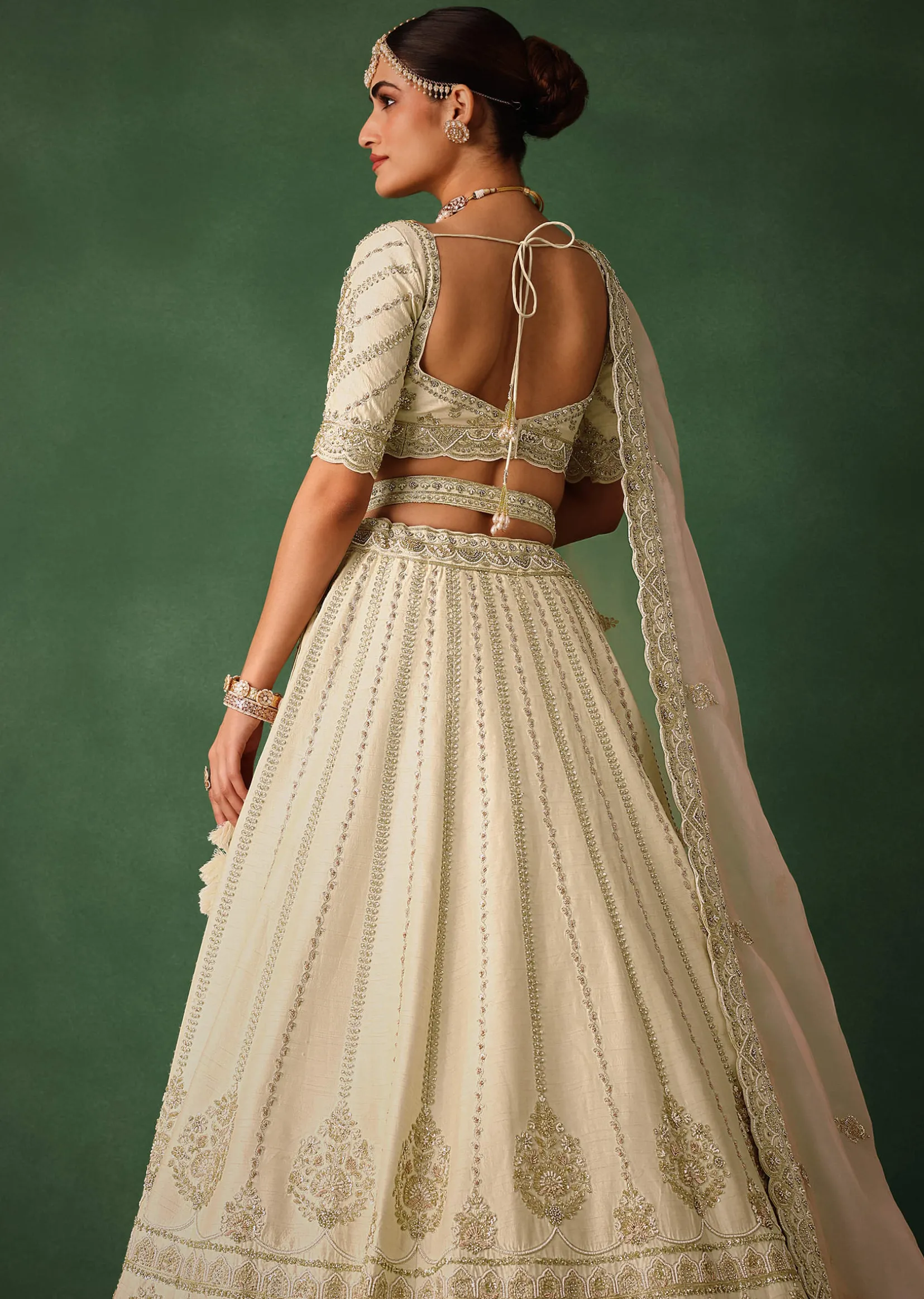 White Hand Embroidered Lehenga Set In Raw Silk With Dupatta