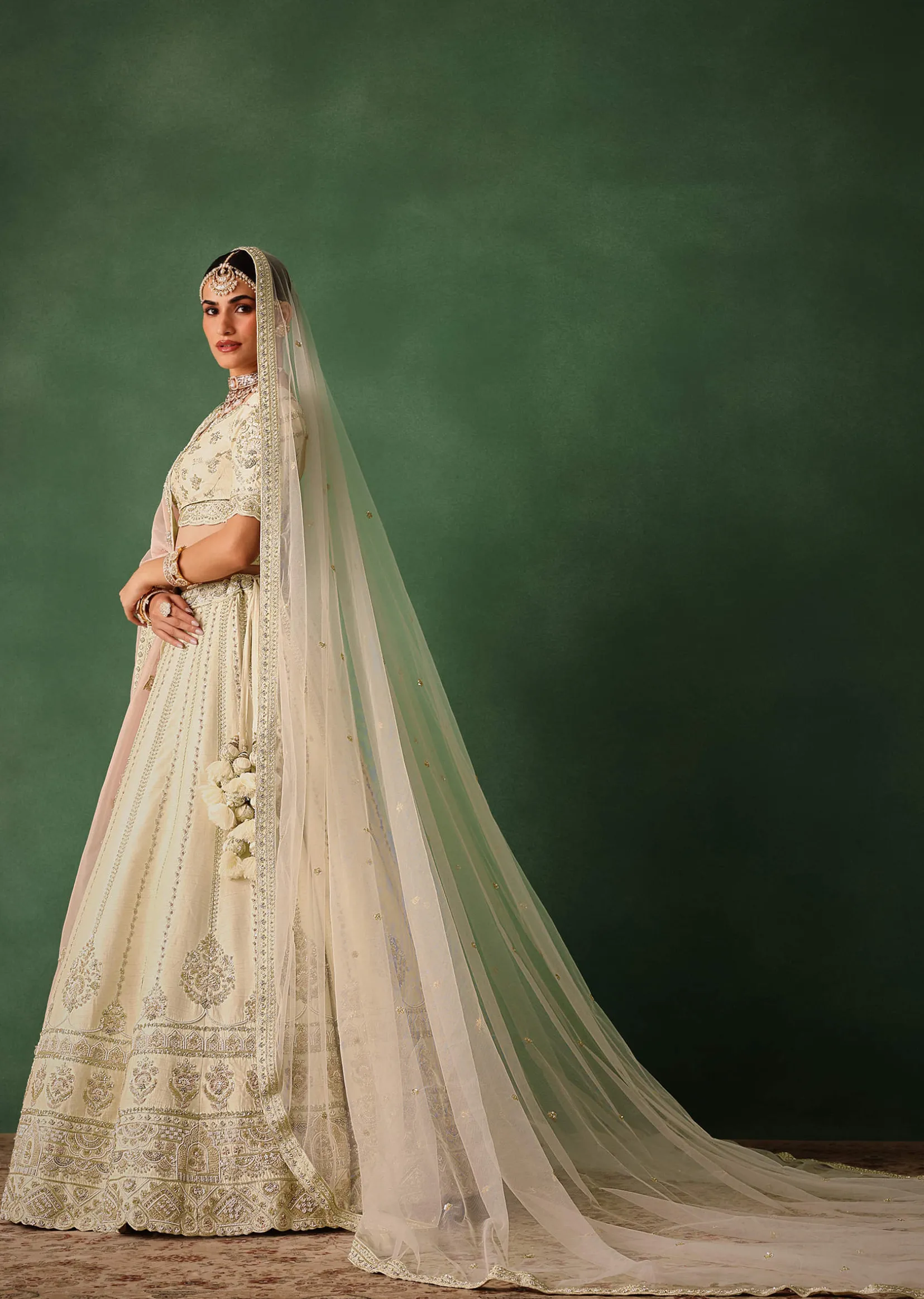 White Hand Embroidered Lehenga Set In Raw Silk With Dupatta