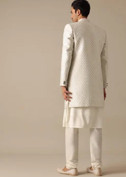 White Mirror Embellished Sherwani Set