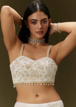 White Net Heavy Embroidered Saree With Embellished Border
