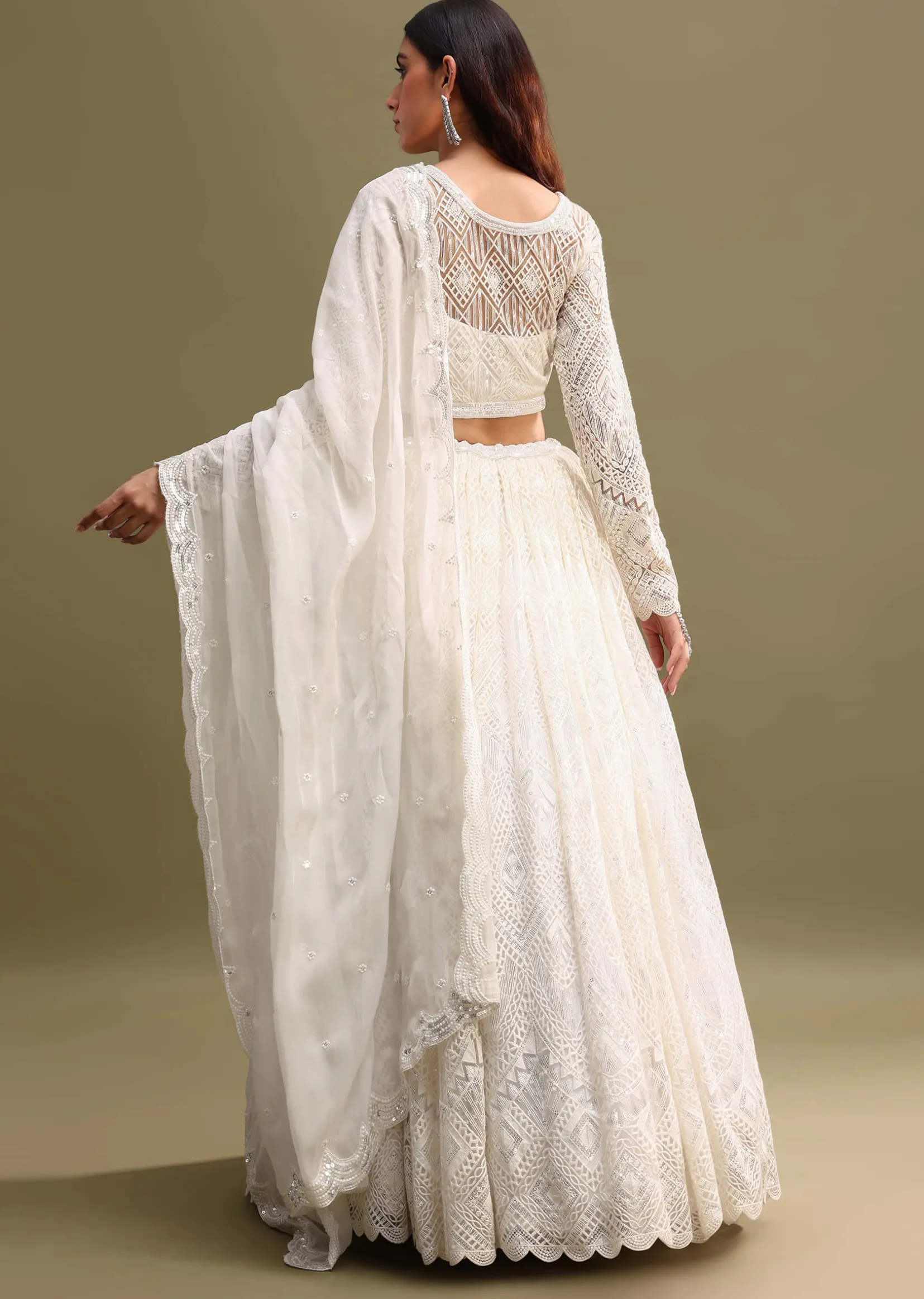 White Net Lehenga Choli In Sequin Work