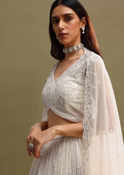 White Net Lehenga Choli Set With Handwork