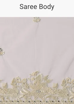 White Net Saree With All Over Heavy Embroidery