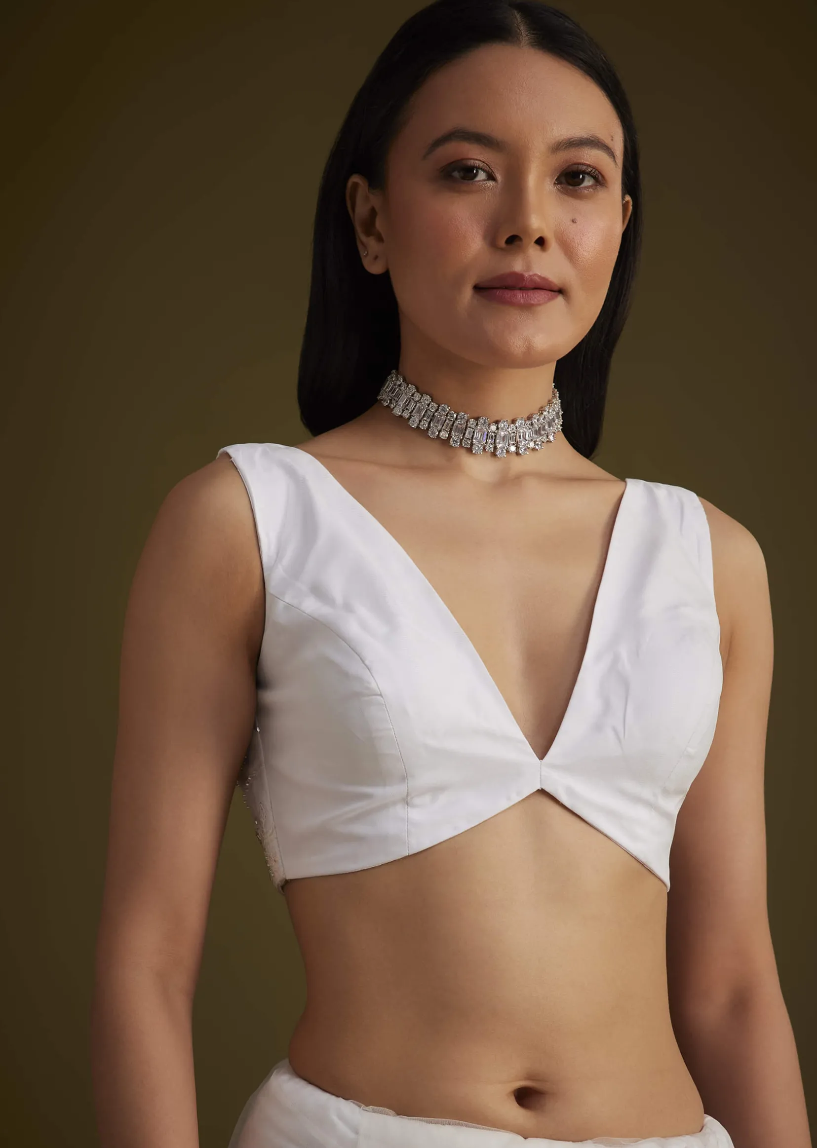 White Net Saree With Sequins And Stones Embroidery