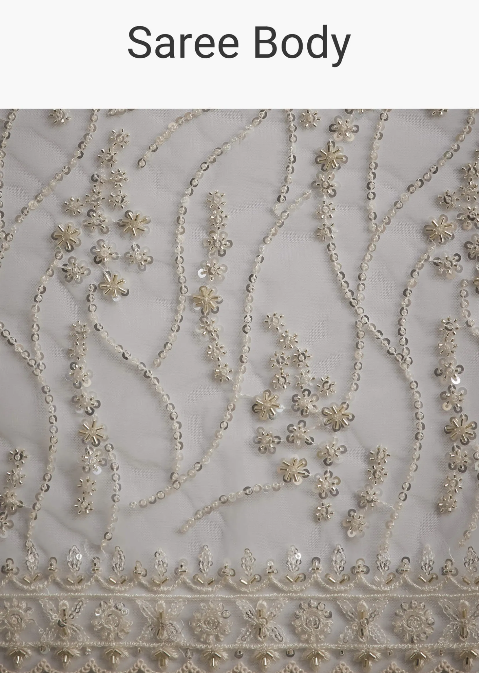 White Net Saree With Sequins And Stones Embroidery