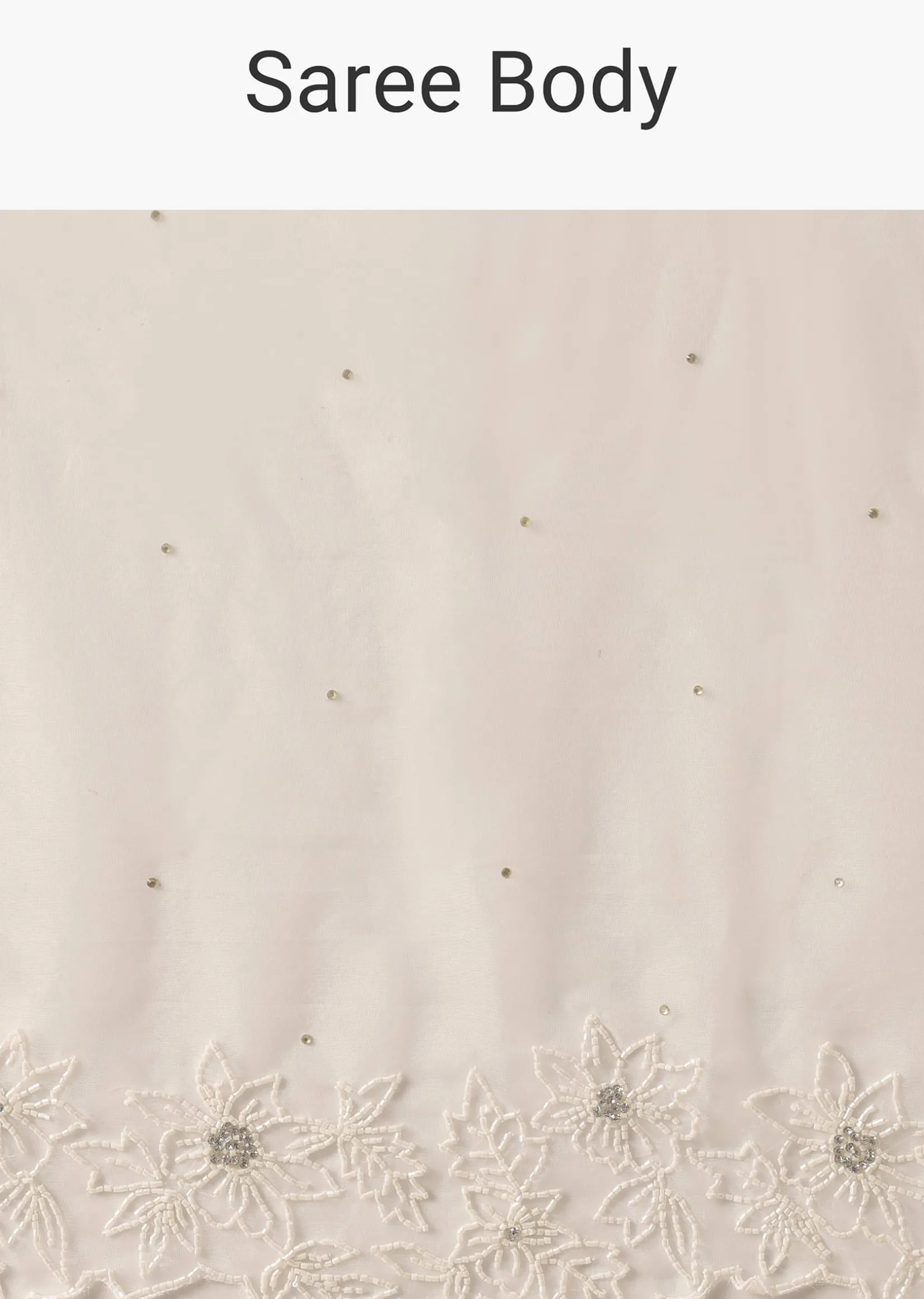 White Organza Saree With Cutdana Work And Unstitched Blouse Piece