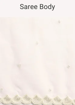 White Organza Saree With Beads And Cutdana Embroidery And Unstitched Blouse