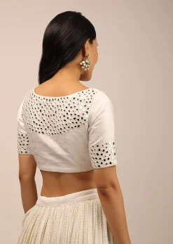 White Padded Blouse With Mirror Work And Half Sleeves