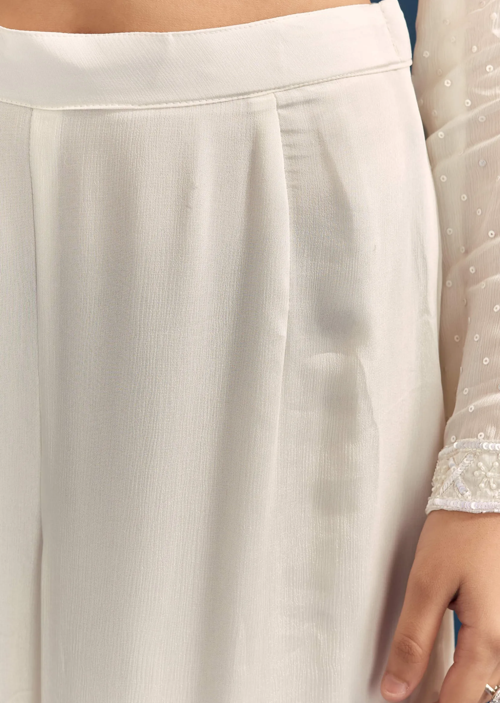 White Pakistani Sharara Suit With Sequin Details And Dupatta
