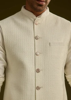 White Rayon Kurta Jacket Set