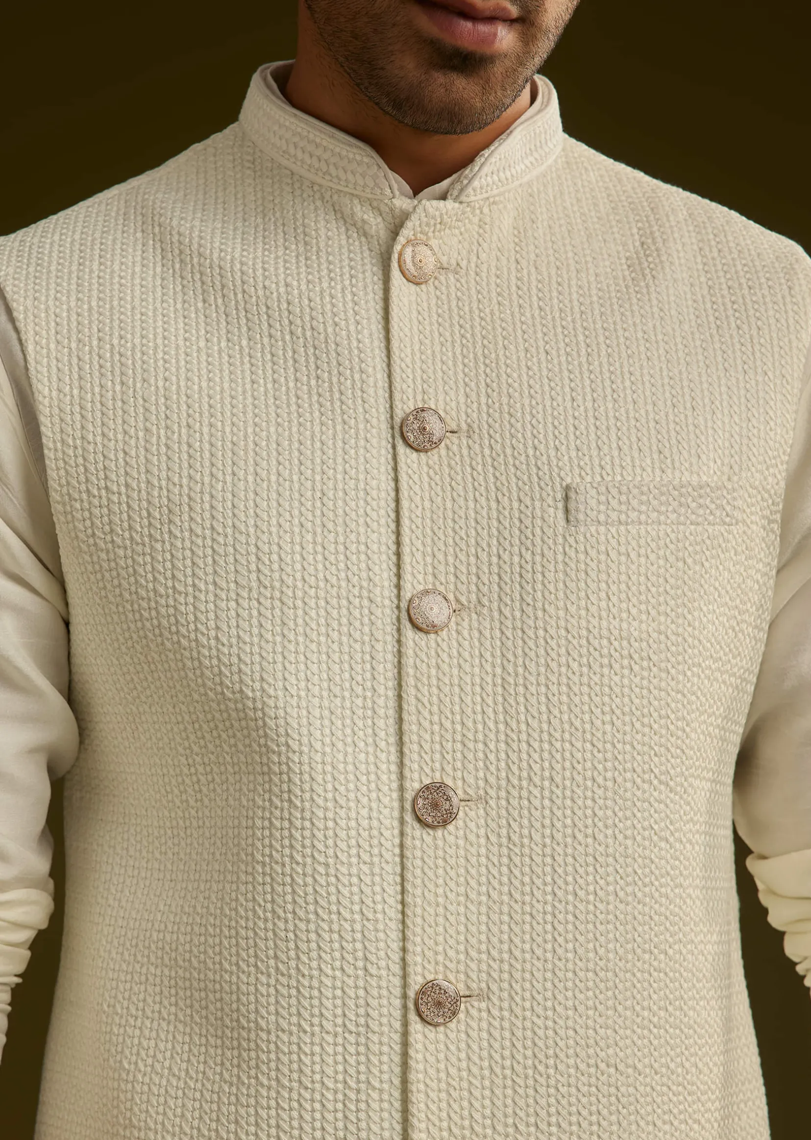White Rayon Kurta Jacket Set