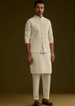 White Rayon Kurta Jacket Set