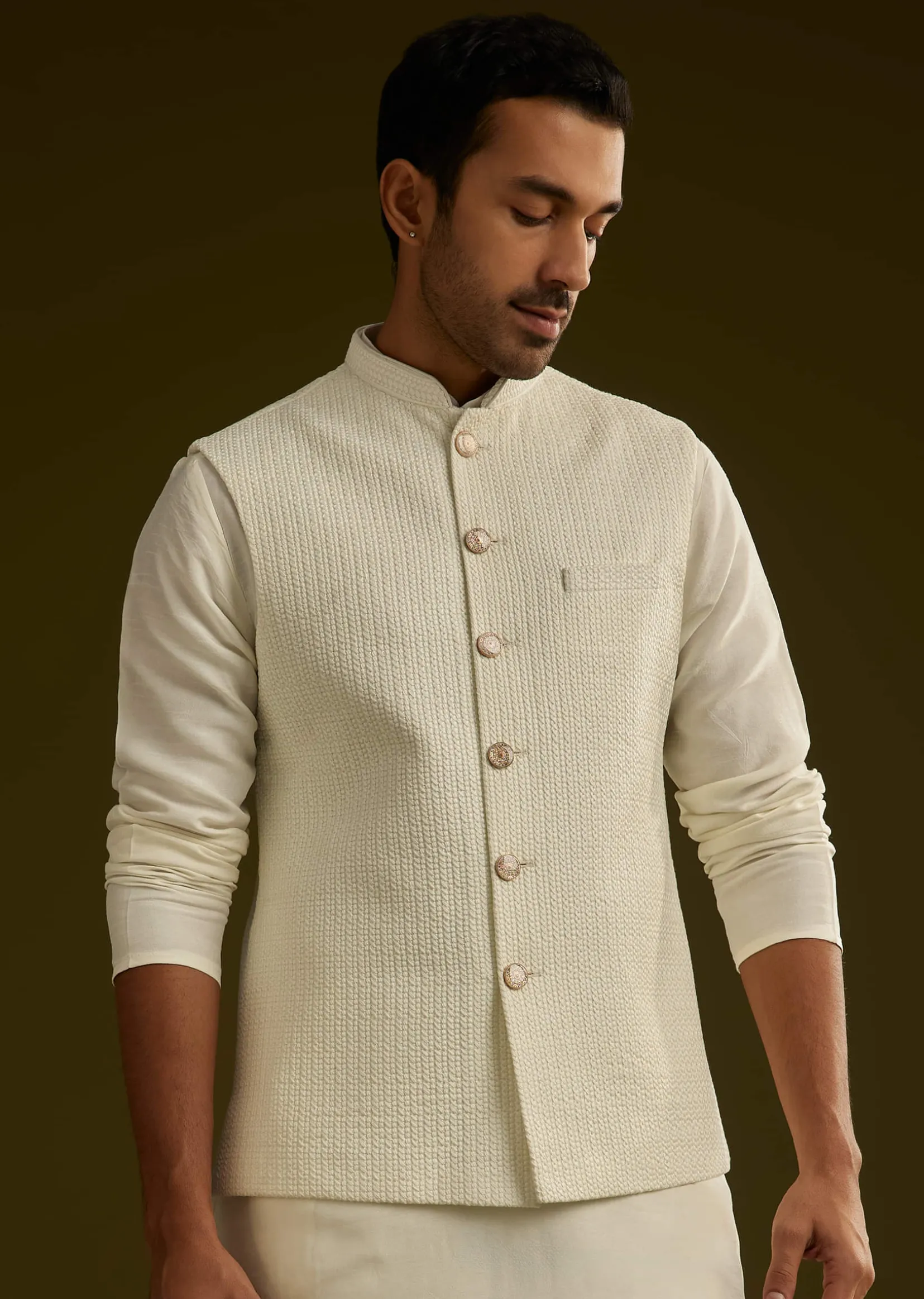 White Rayon Kurta Jacket Set