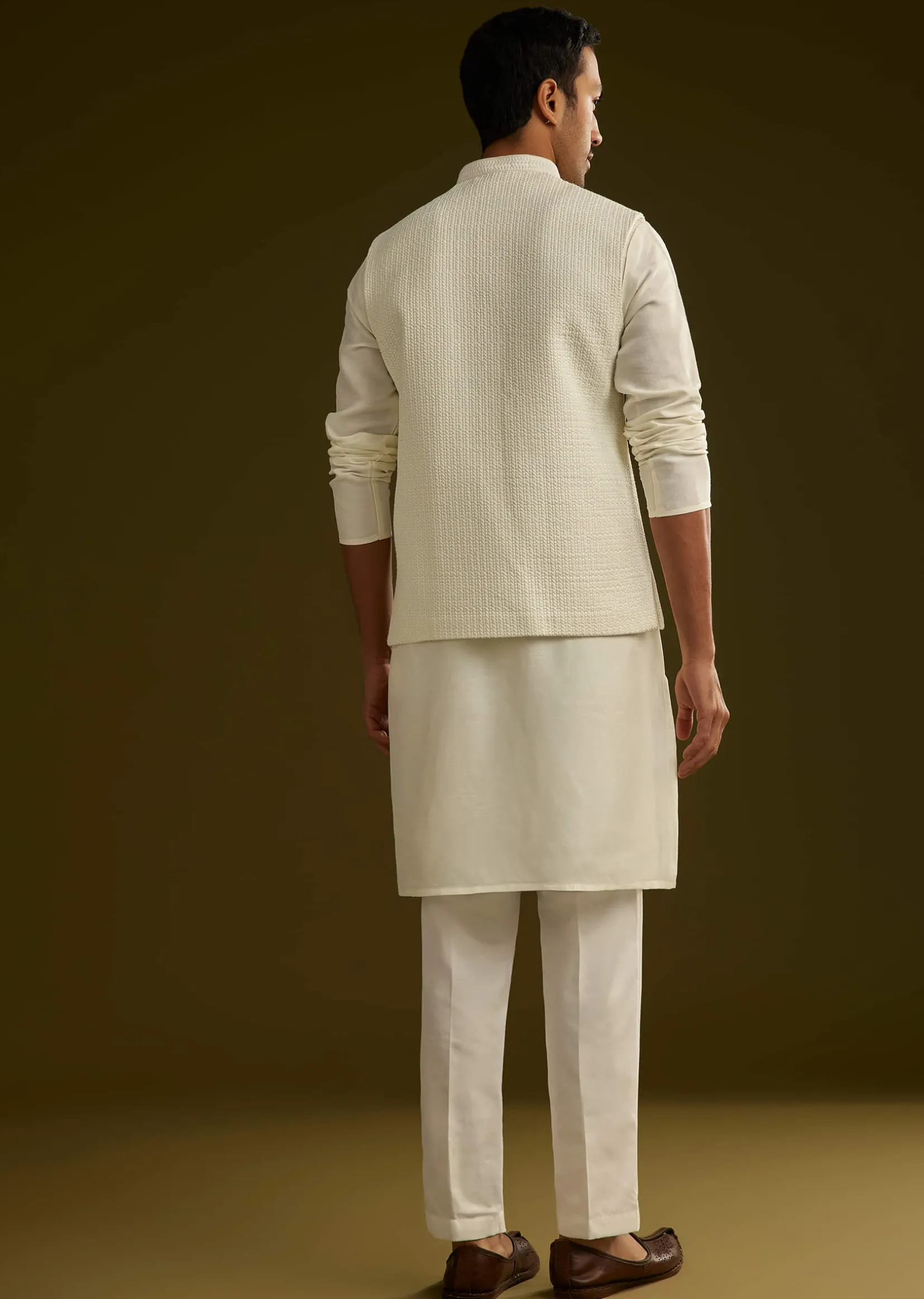 White Rayon Kurta Jacket Set