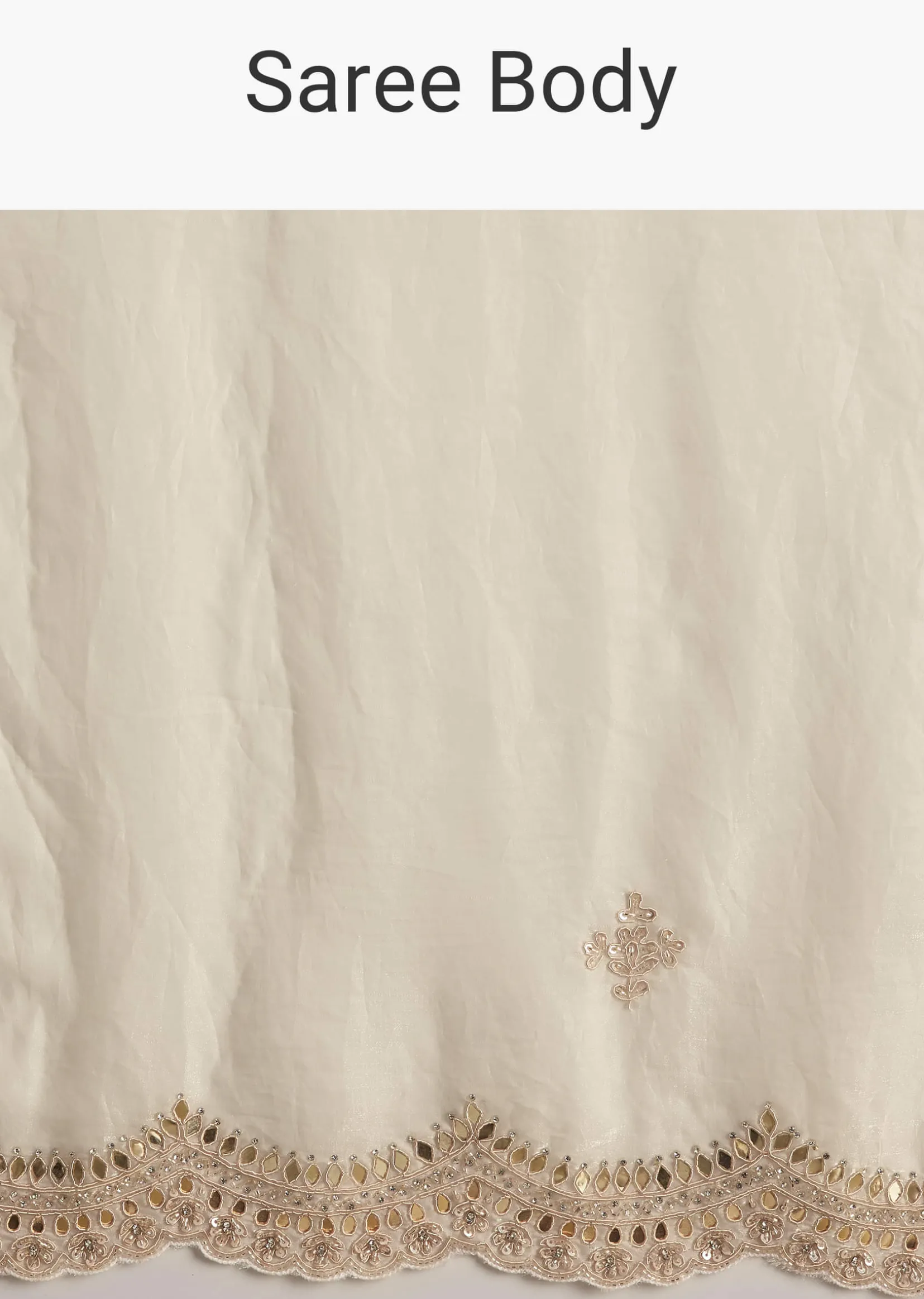 White Satin Embroidered Saree With Gota Patti Work