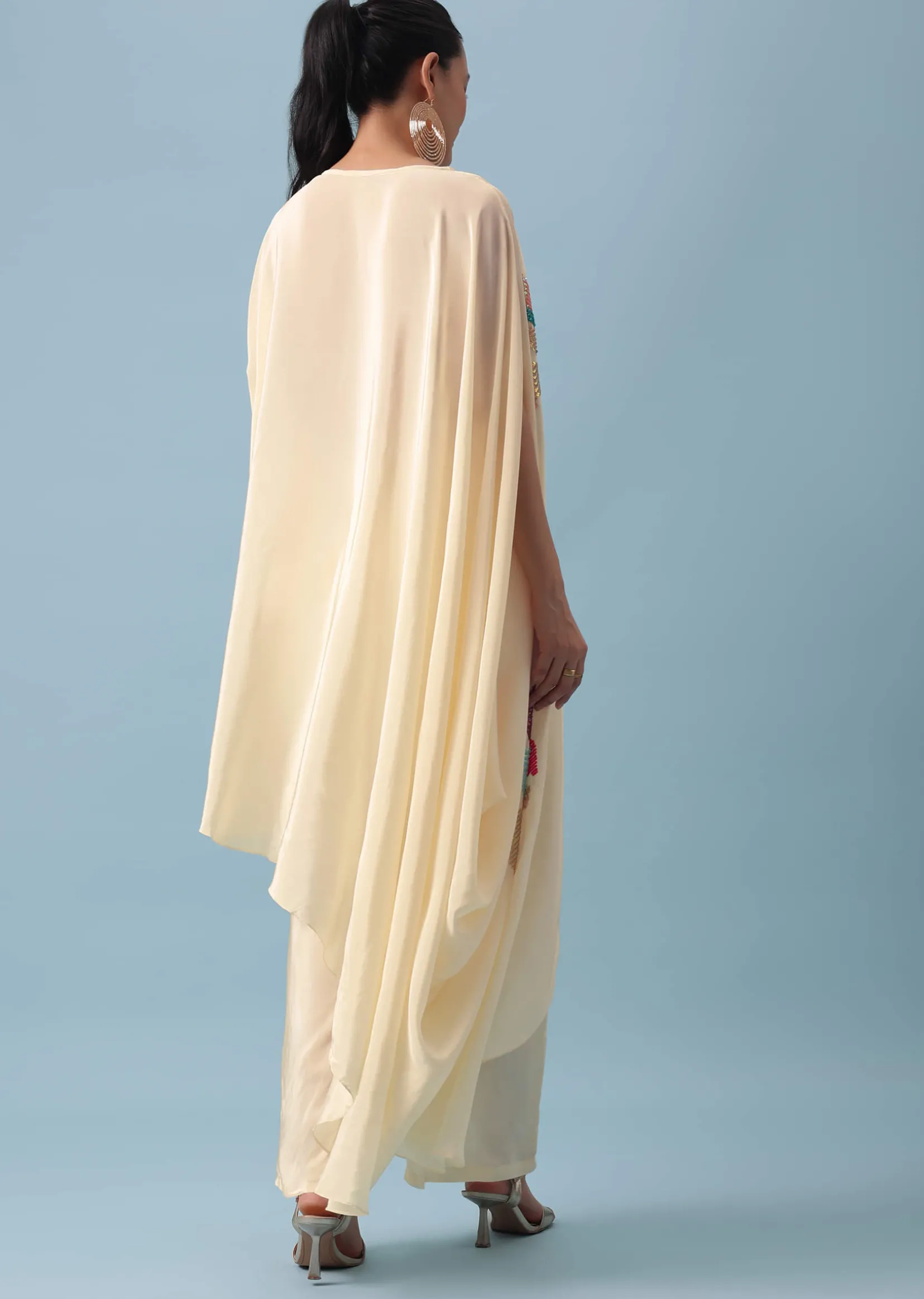 White Sequin Kaftan And Pant Set