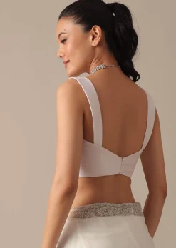 White Sheer Organza Saree With Scallop Cutwork And Unstitched Blouse Piece