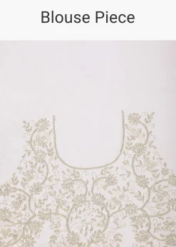 White Sheer Organza Saree With Scallop Cutwork And Unstitched Blouse Piece