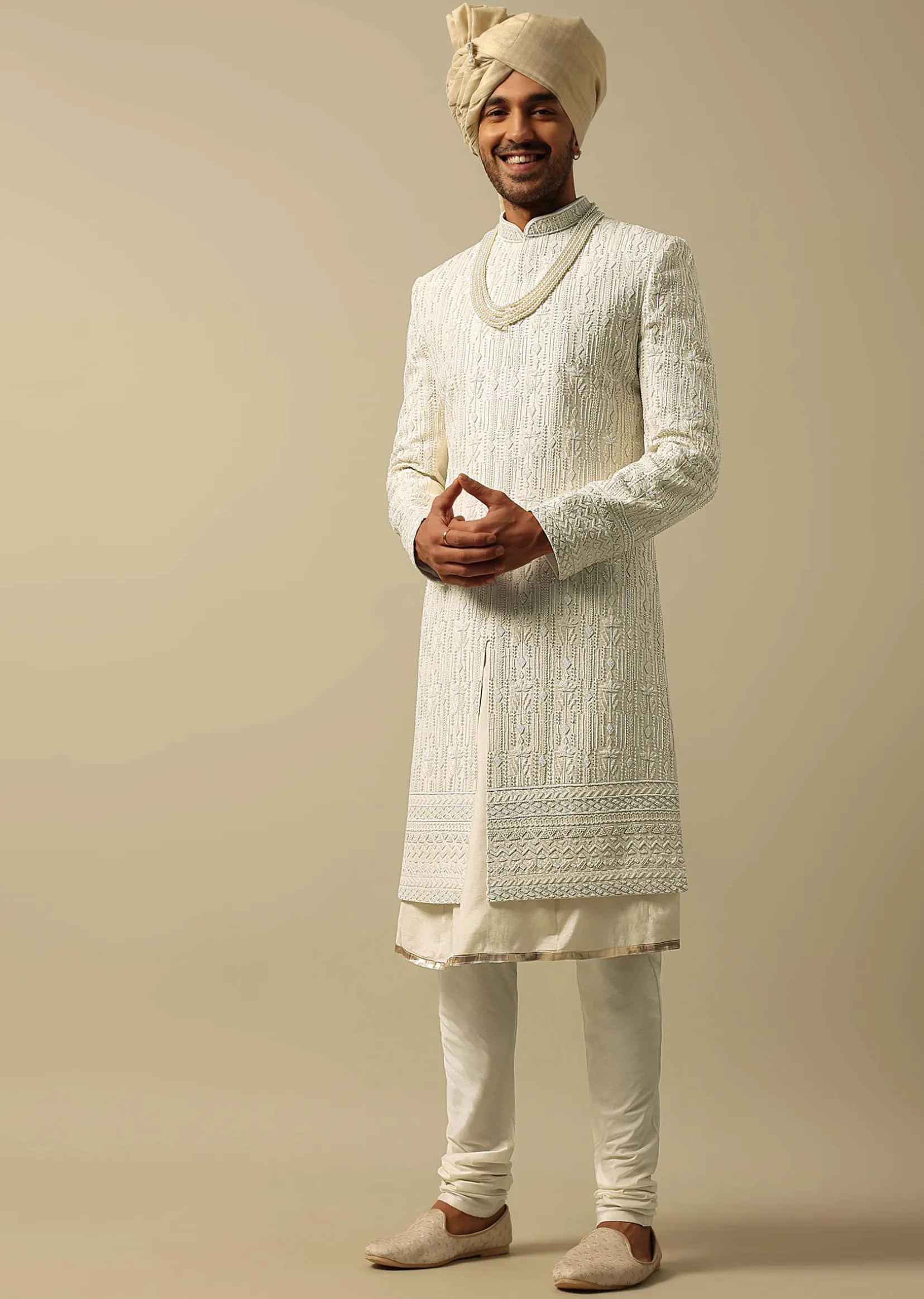 White Sherwani with Exquisite Heavy Embroidery