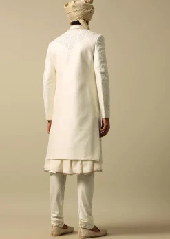 White Sherwani with Exquisite Heavy Embroidery