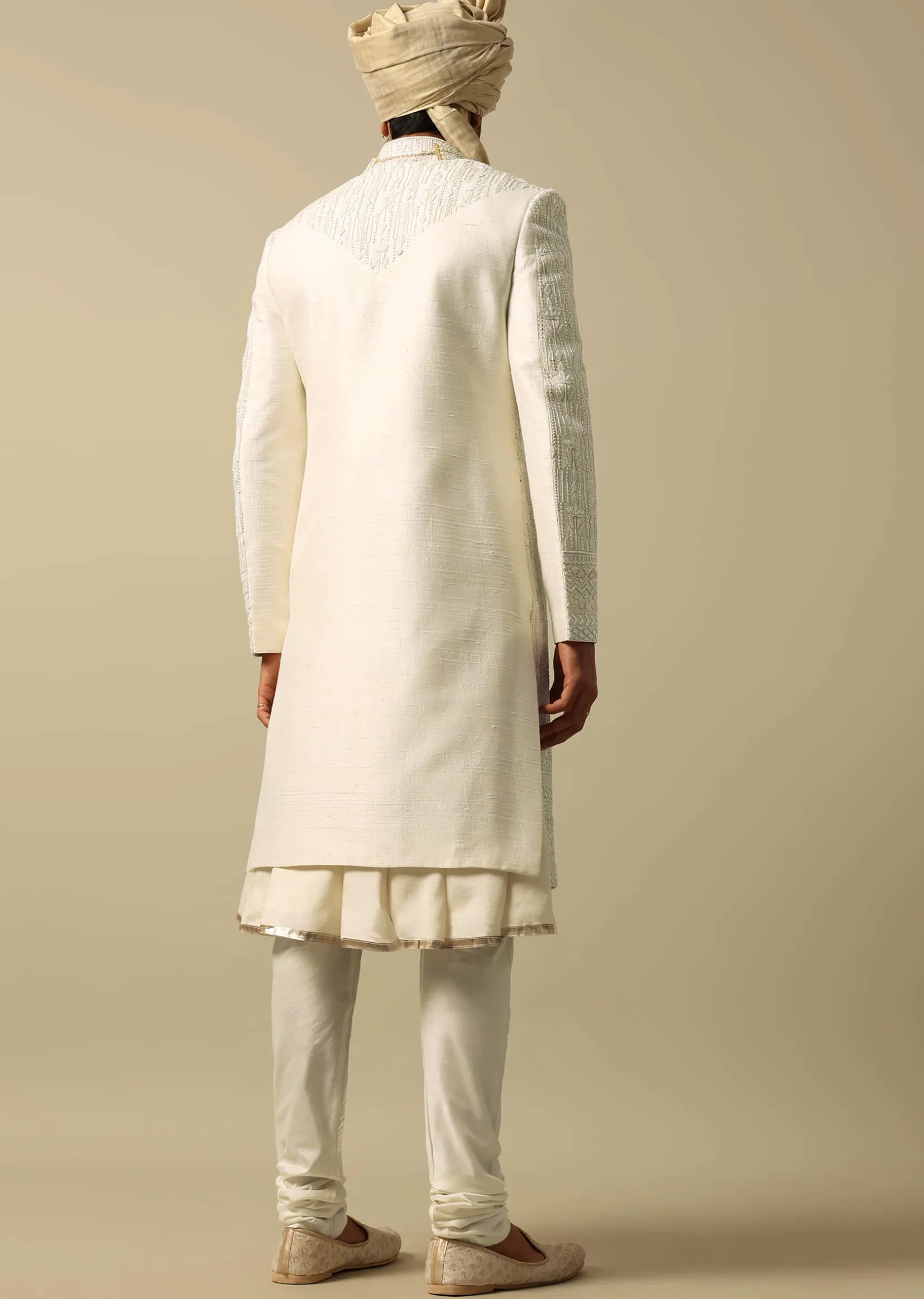 White Sherwani with Exquisite Heavy Embroidery