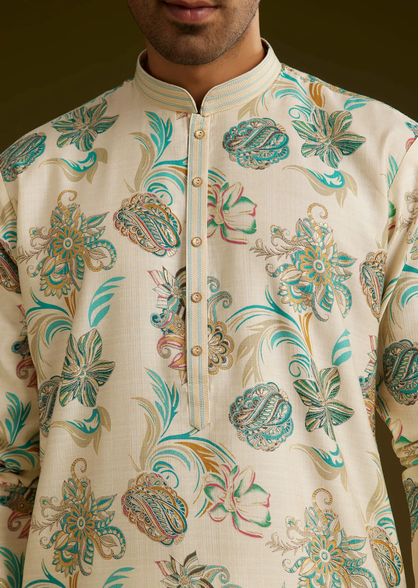 White Silk Kurta Set With Surreal Nature Prints