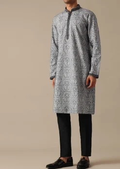White Silk Kurta Set With Dupatta And Resham Work