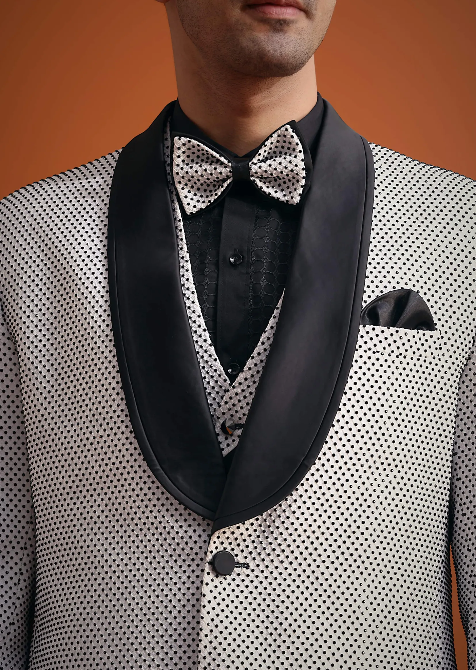 White Terry Rayon Textured Tuxedo Set