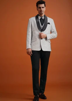 White Terry Rayon Textured Tuxedo Set