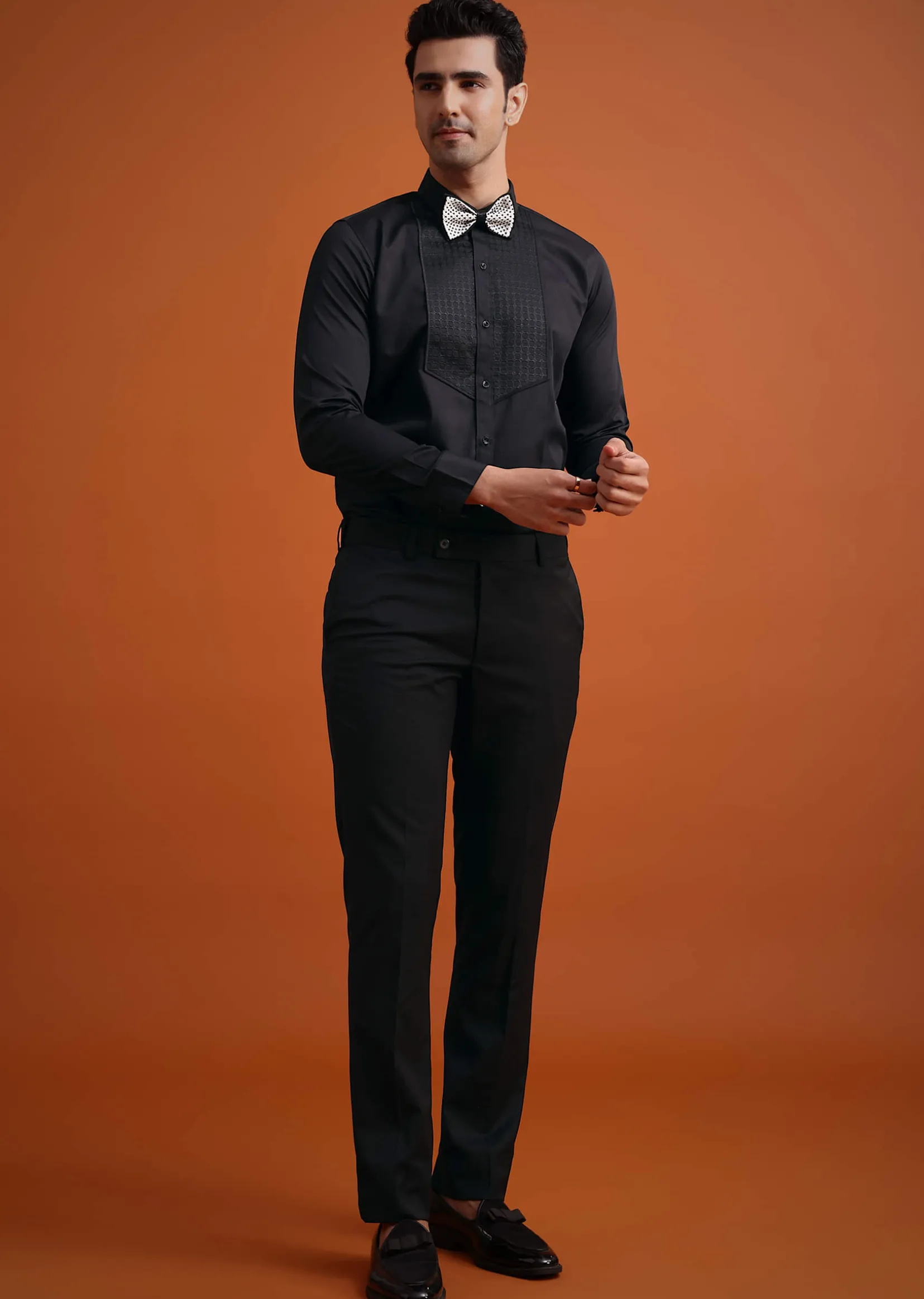 White Terry Rayon Textured Tuxedo Set