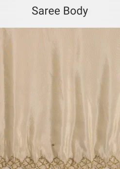 White Tissue Saree With Cutdana And Beads Scallop Border