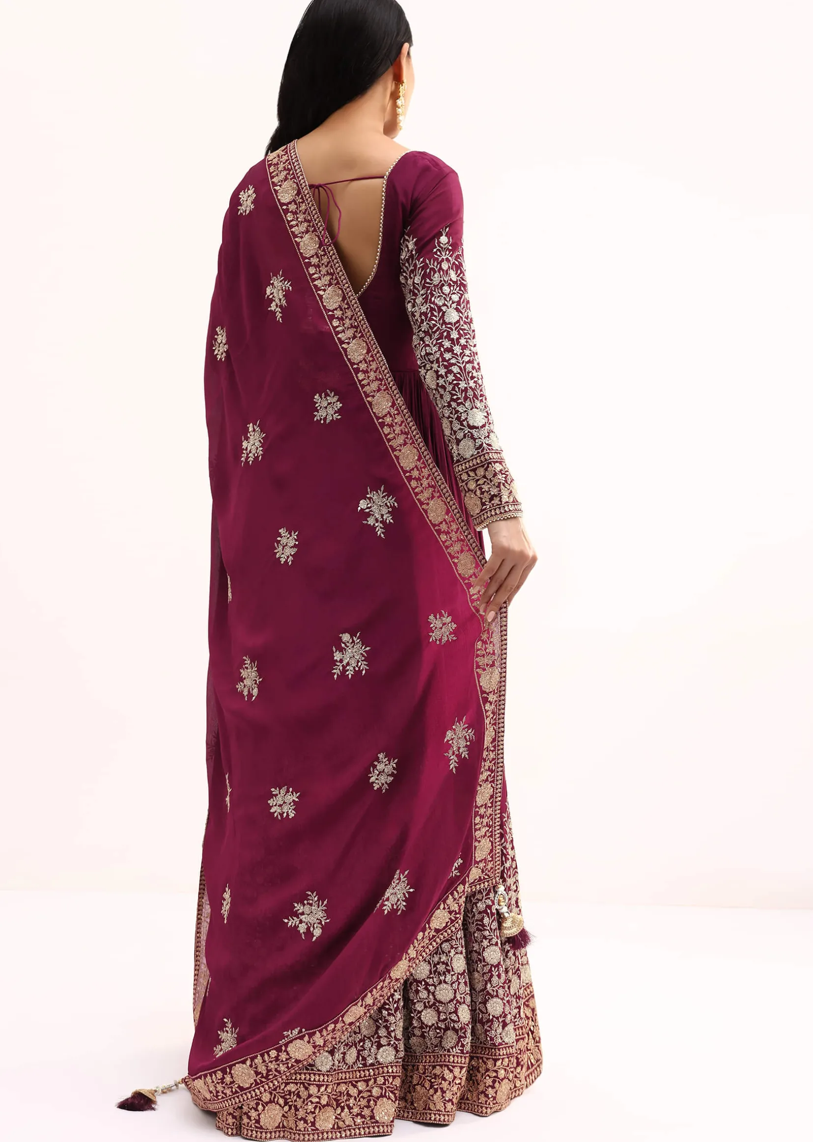 Wine Chinon Anarkali Suit With Zari Work