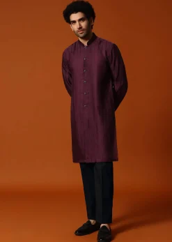 Wine Cutdana Embroidered Sherwani Set For Men