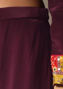 Wine Embroidered Kurta Palazzo Set With Mirror Work Dupatta