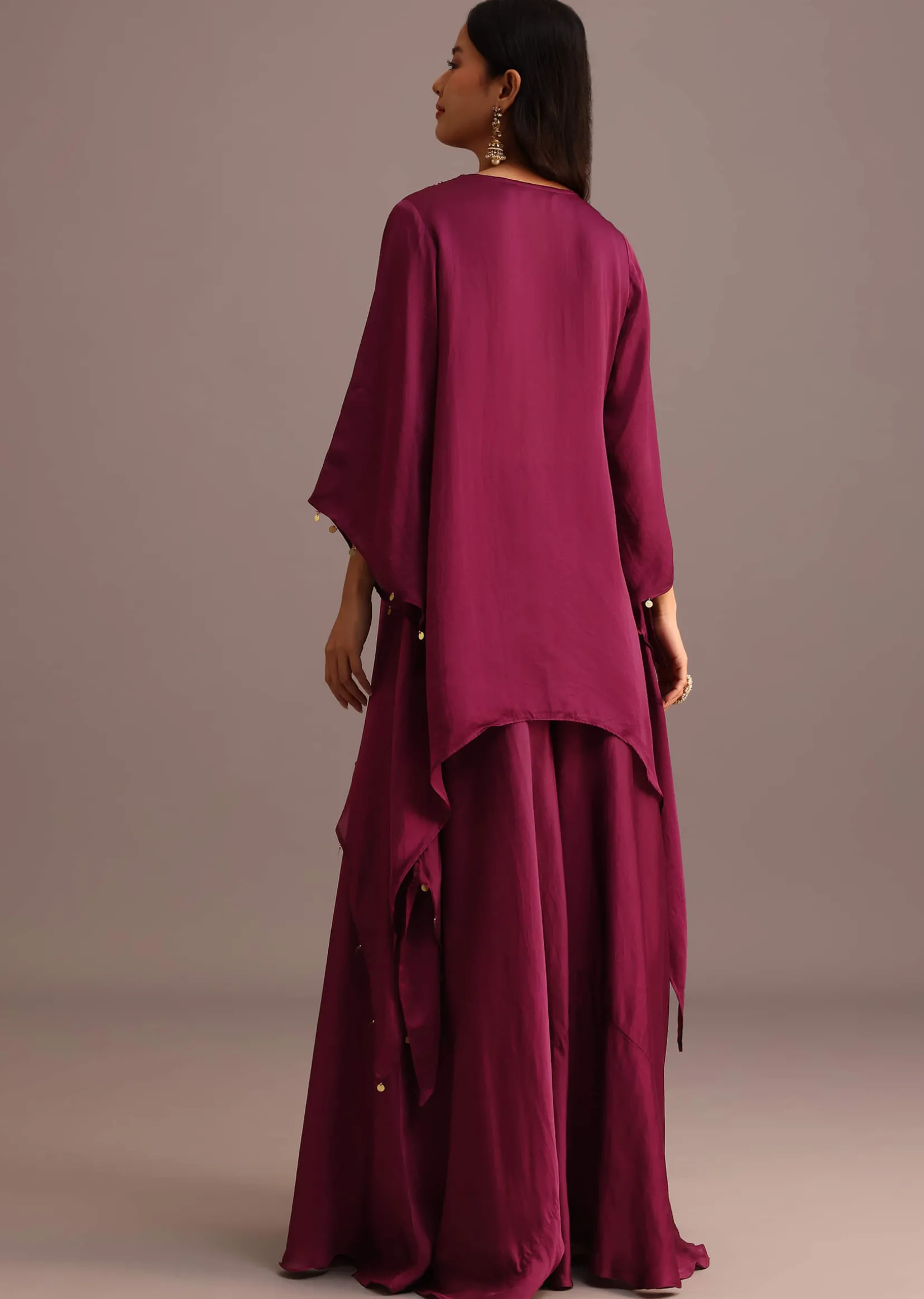 Wine Embroidered Kurta Palazzo Suit