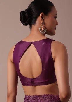 Wine Embroidered Tussar Saree With Unstitched Blouse