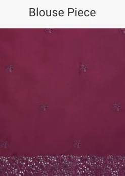 Wine Embroidered Tussar Saree With Unstitched Blouse