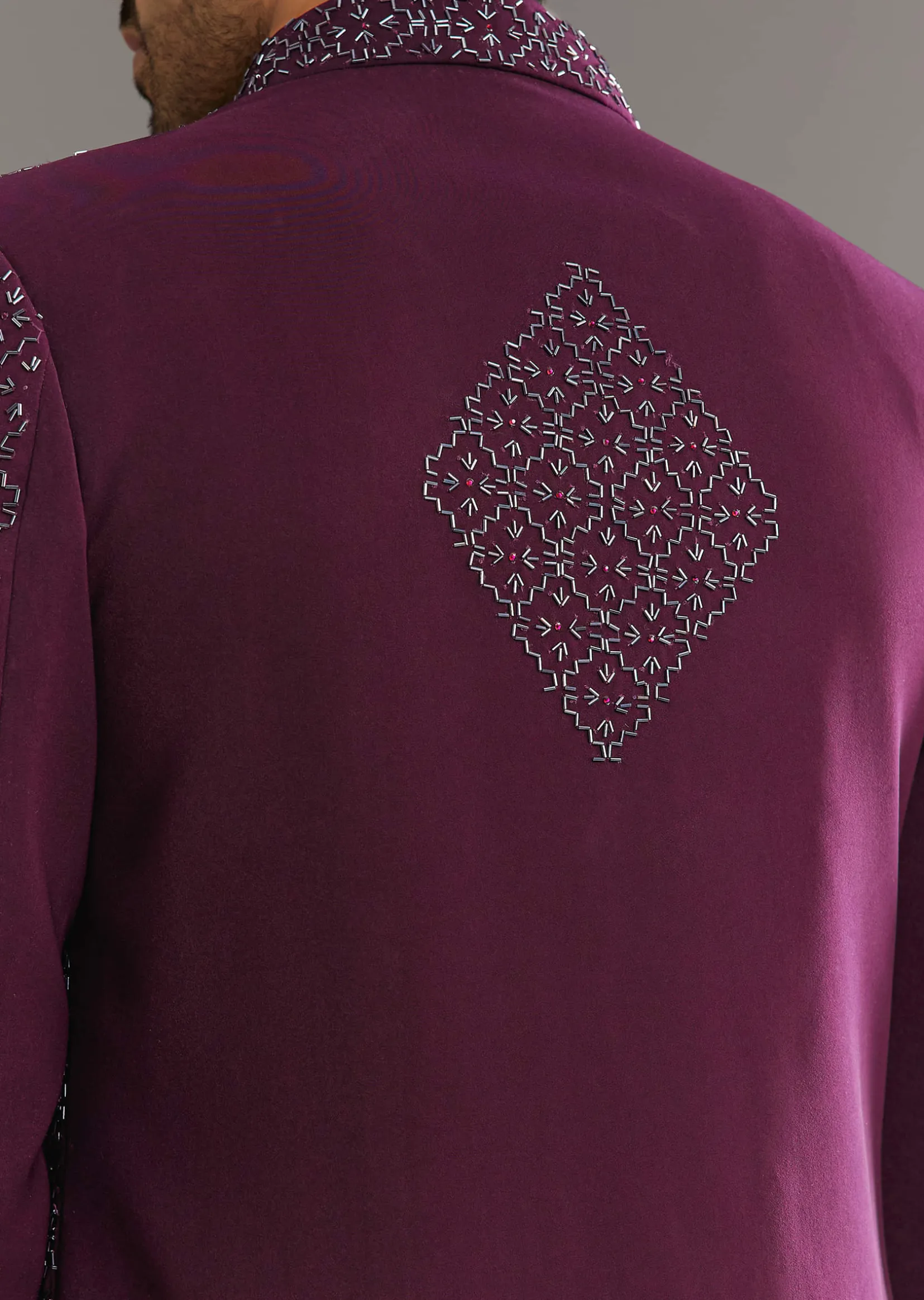 Wine Indo Western Set With Embellished Salli And Diamond Work